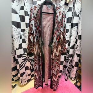 Ashro | Duster Cardigan with Chevron Print